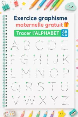 Enfant en train de tracer l'alphabet avec des pointillés sur une feuille.