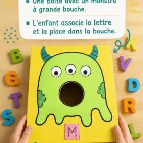 Un enfant jouant à un jeu éducatif avec des lettres colorées