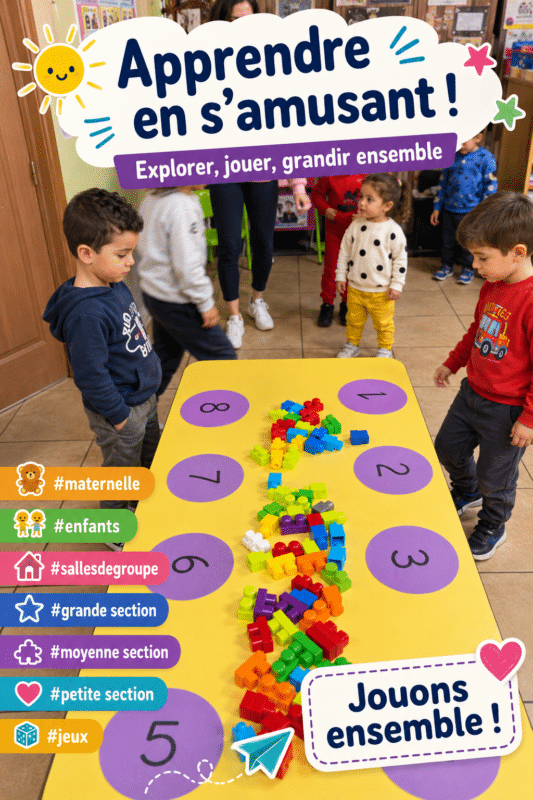 Enfants jouant ensemble à un jeu créatif en maternelle
