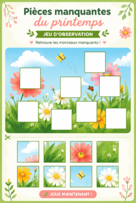Enfants jouant dehors avec des puzzles colorés au printemps
