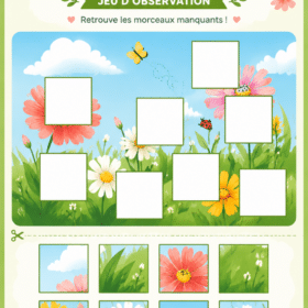 Enfants jouant dehors avec des puzzles colorés au printemps