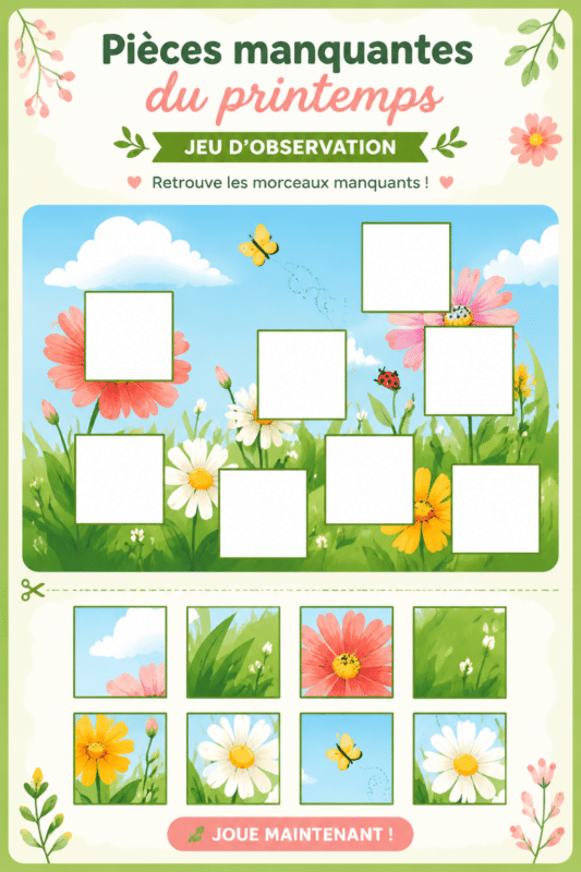 Enfants jouant dehors avec des puzzles colorés au printemps