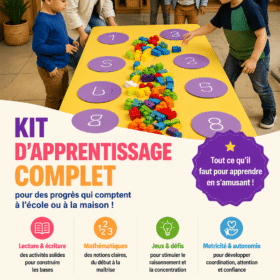 Un enfant utilisant un kit de lecture et écriture à la maison