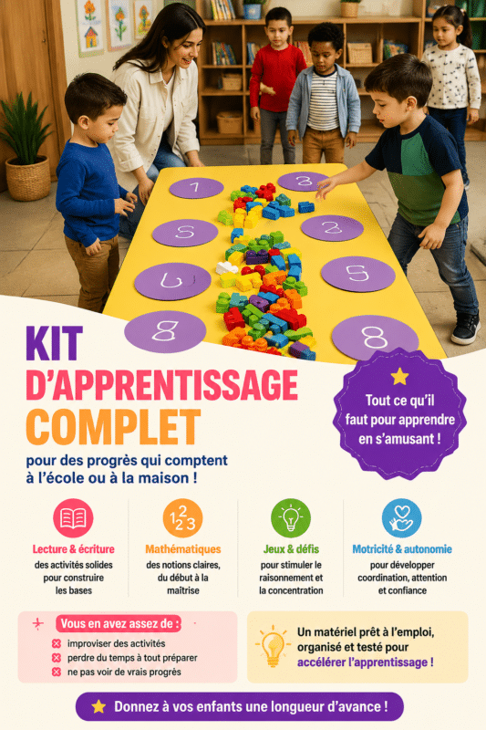 Un enfant utilisant un kit de lecture et écriture à la maison