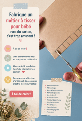 Métier à tisser en carton créé par des enfants avec du fil coloré