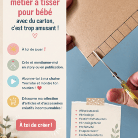 Métier à tisser en carton créé par des enfants avec du fil coloré