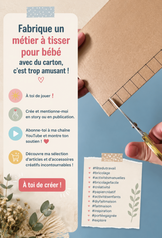 Métier à tisser en carton créé par des enfants avec du fil coloré