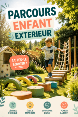 Enfants s'amusant sur un parcours extérieur fait maison