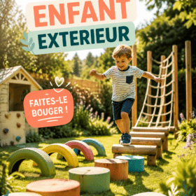 Enfants s'amusant sur un parcours extérieur fait maison