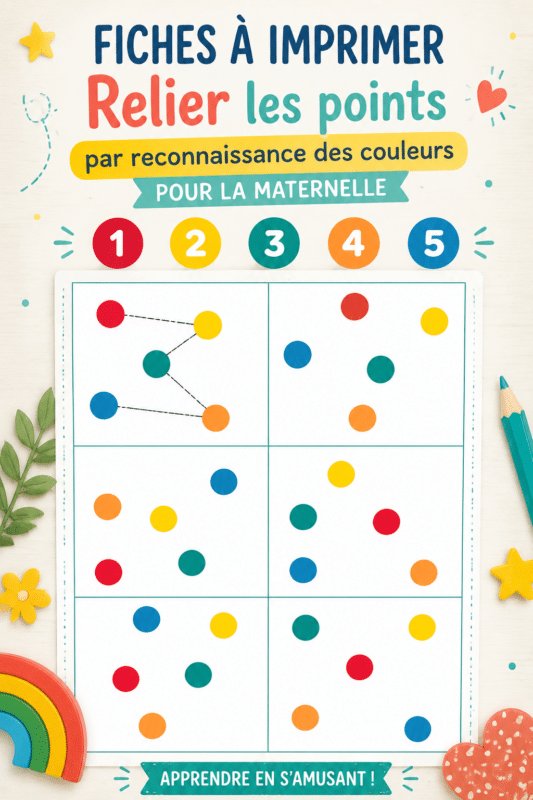 Filles colorées de points à relier pour apprendre les couleurs avec un enfant