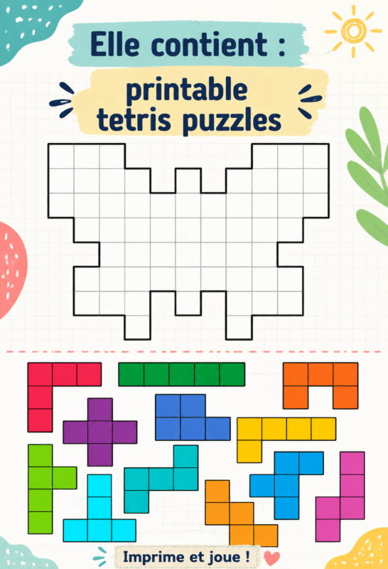 Un enfant concentré en train de résoudre un puzzle Tetris imprimable sur une table.