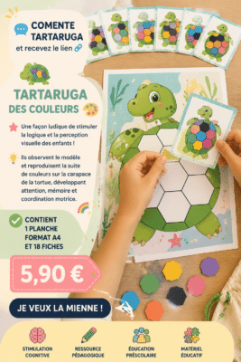 Jeune enfant jouant avec la Tartaruga des couleurs, stimulant son apprentissage.
