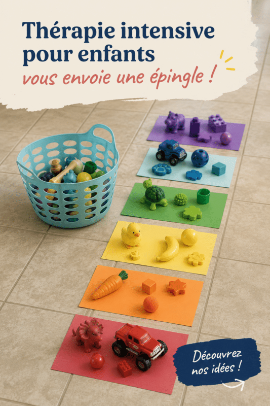 Un thérapeute fait une activité ludique avec un enfant, illustrant le concept de la thérapie intensive.