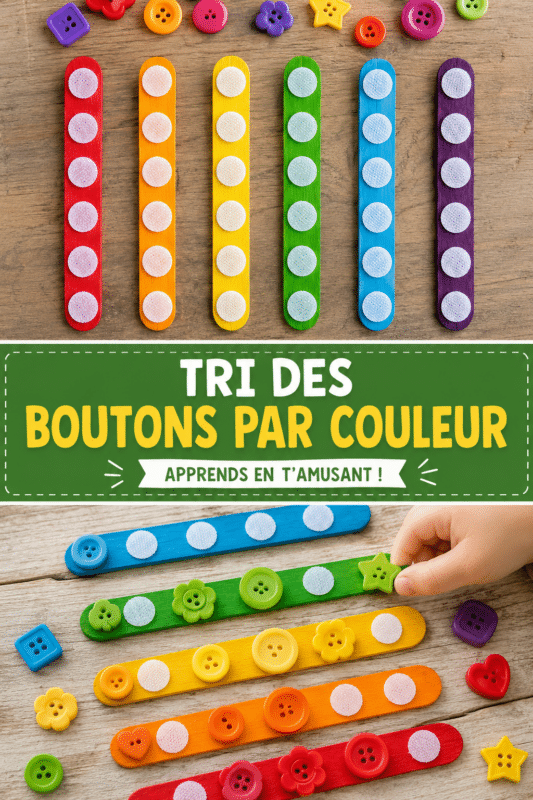 Activité de tri de boutons colorés avec des enfants