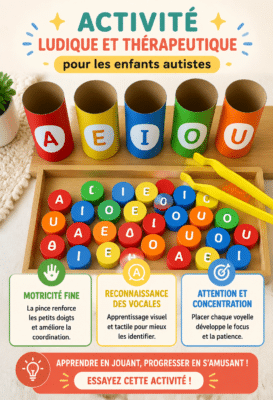 Un enfant jouant avec des lettres colorées, renforçant sa motricité fine et son attention.