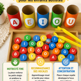 Un enfant jouant avec des lettres colorées, renforçant sa motricité fine et son attention.