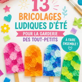Enfants s'amusant autour de crafts d'été colorés.