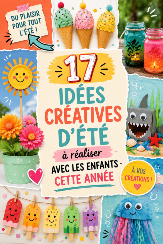 Enfants s'amusant à créer des crafts d'été avec des matériaux colorés