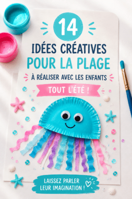 Enfants jouant à la plage avec des matériaux créatifs pour des crafts.