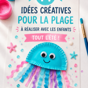 Enfants jouant à la plage avec des matériaux créatifs pour des crafts.