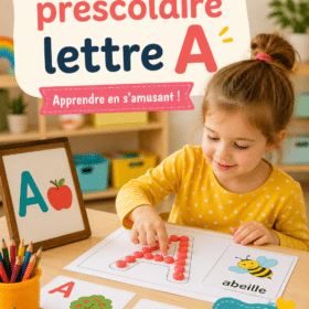 Un enfant jouant avec des lettres en jouant à un jeu éducatif autour de la lettre A.