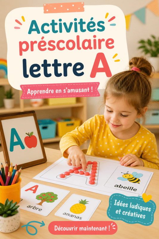 Un enfant jouant avec des lettres en jouant à un jeu éducatif autour de la lettre A.