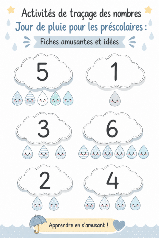 Activités de traçage de chiffres pour enfants lors d'une journée pluvieuse
