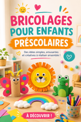 Deux enfants réalisant un bricolage coloré avec des matériaux recyclés.