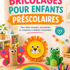 Deux enfants réalisant un bricolage coloré avec des matériaux recyclés.