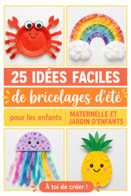 Un enfant en train de réaliser un bricolage d'été avec des matériaux colorés.