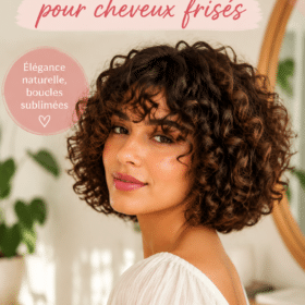 Femme avec un carré bouclé mettant en valeur ses cheveux frisés