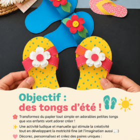 Un enfant créant des chaussons d'été colorés en papier