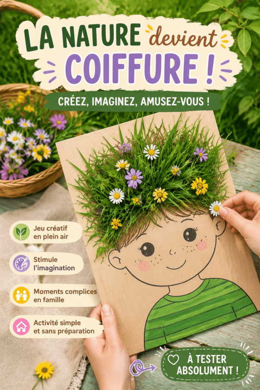 Enfants créant des coiffures fleuries en plein air