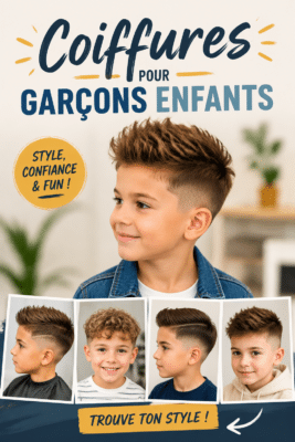 Un petit garçon souriant avec une coiffure stylée et bien entretenue.