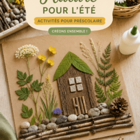 Un enfant s'amusant à réaliser un collage avec des éléments naturels dans un parc.