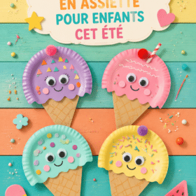 Cônes de glace colorés fabriqués à partir d'assiettes en papier, une activité estivale pour les enfants