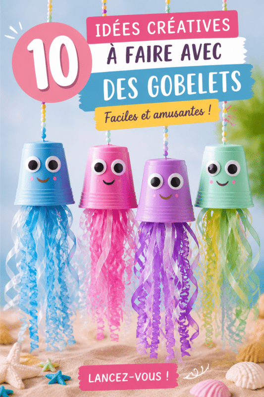 Des gobelets en plastique colorés transformés en créations artisanales pour enfants.