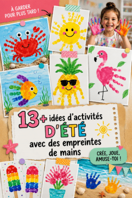 Un enfant crée une œuvre d'art avec ses empreintes de mains colorées.