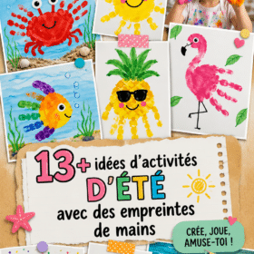 Un enfant crée une œuvre d'art avec ses empreintes de mains colorées.