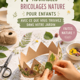 Un enfant en train de créer un art en utilisant des éléments naturels du jardin.