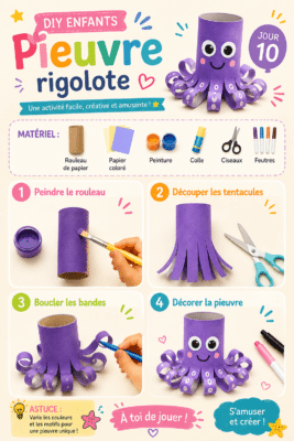 Une belle pieuvre colorée réalisée par des enfants lors d'une activité manuelle.
