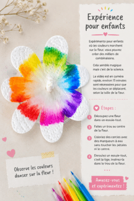 Fleur colorée réalisée par des enfants avec des marqueurs aquarelle