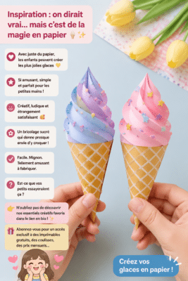 Une famille réalise des glaces en papier colorées ensemble dans une ambiance chaleureuse.