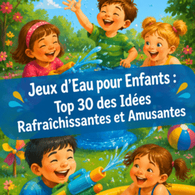 Des enfants heureux jouant avec des pistolets à eau dans un jardin ensoleillé.