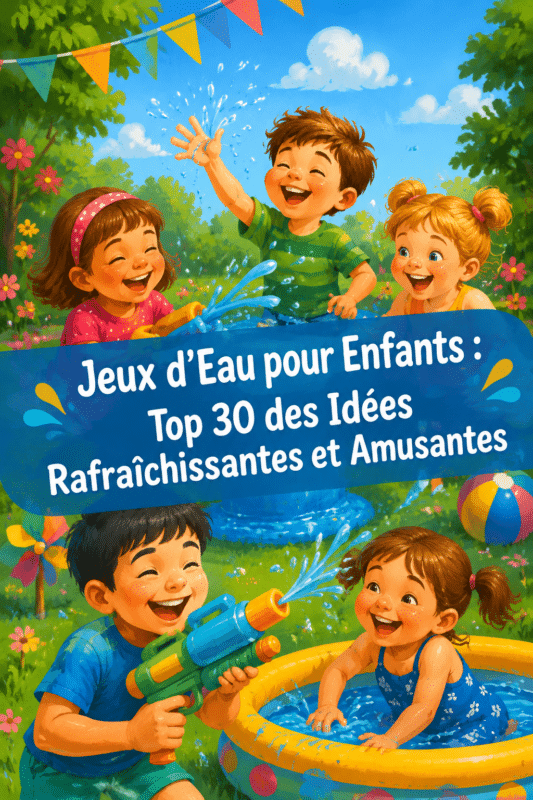 Des enfants heureux jouant avec des pistolets à eau dans un jardin ensoleillé.