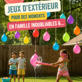 Une famille joue ensemble à l'extérieur, profitant de jeux amusants en plein air.