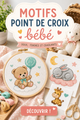 Motifs de point de croix doux pour vêtements et accessoires de bébé.