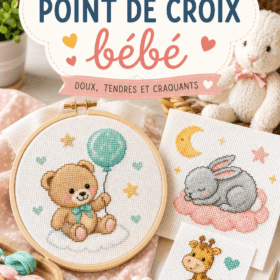 Motifs de point de croix doux pour vêtements et accessoires de bébé.