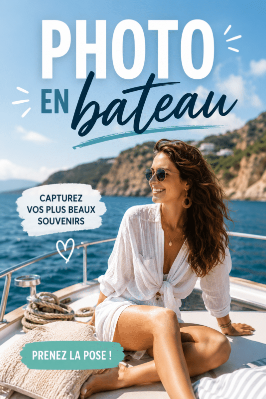 Un enfant souriant devant un bateau sur un lac, appareil photo à la main