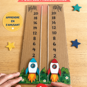 Tableau de comptage coloré en forme de fusée conçu pour les jeunes enfants, facilitant l'apprentissage des chiffres.